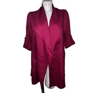 Soft Surroundings Womens Small Tall Pink 100% Linen Open Front Roll Tab Jacket